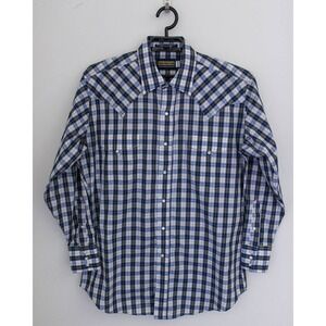 Panhandle Slim Western Shirt Mens 16-34 Blue Plaid Pearl Snap Long Sleeve